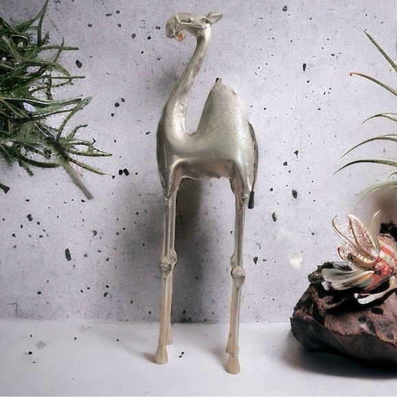 Bertil Bernhardt Other - Vintage Silver Metal Camel Figurine | Handcrafted Etched Tall Camel Sculpture